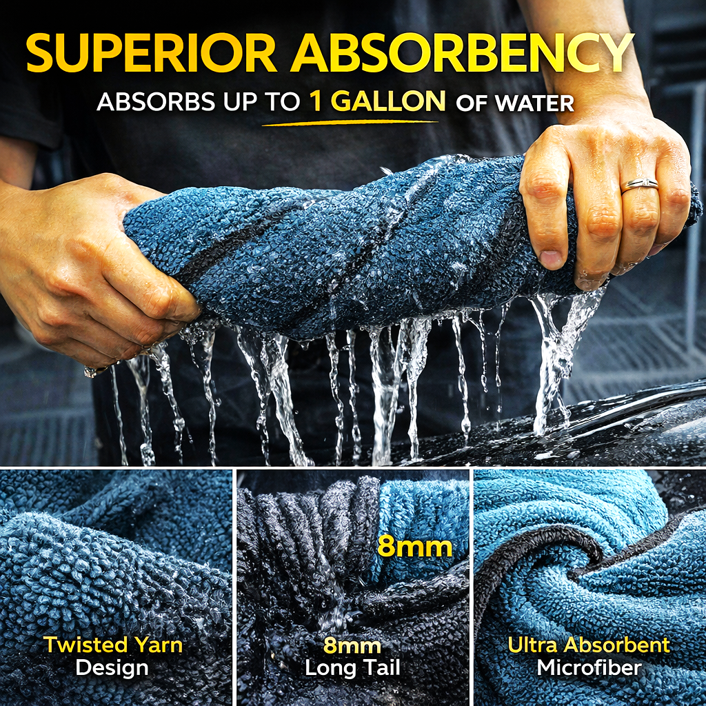 Large Extra Thick (1600 GSM) Microfiber Drying Towel for cars