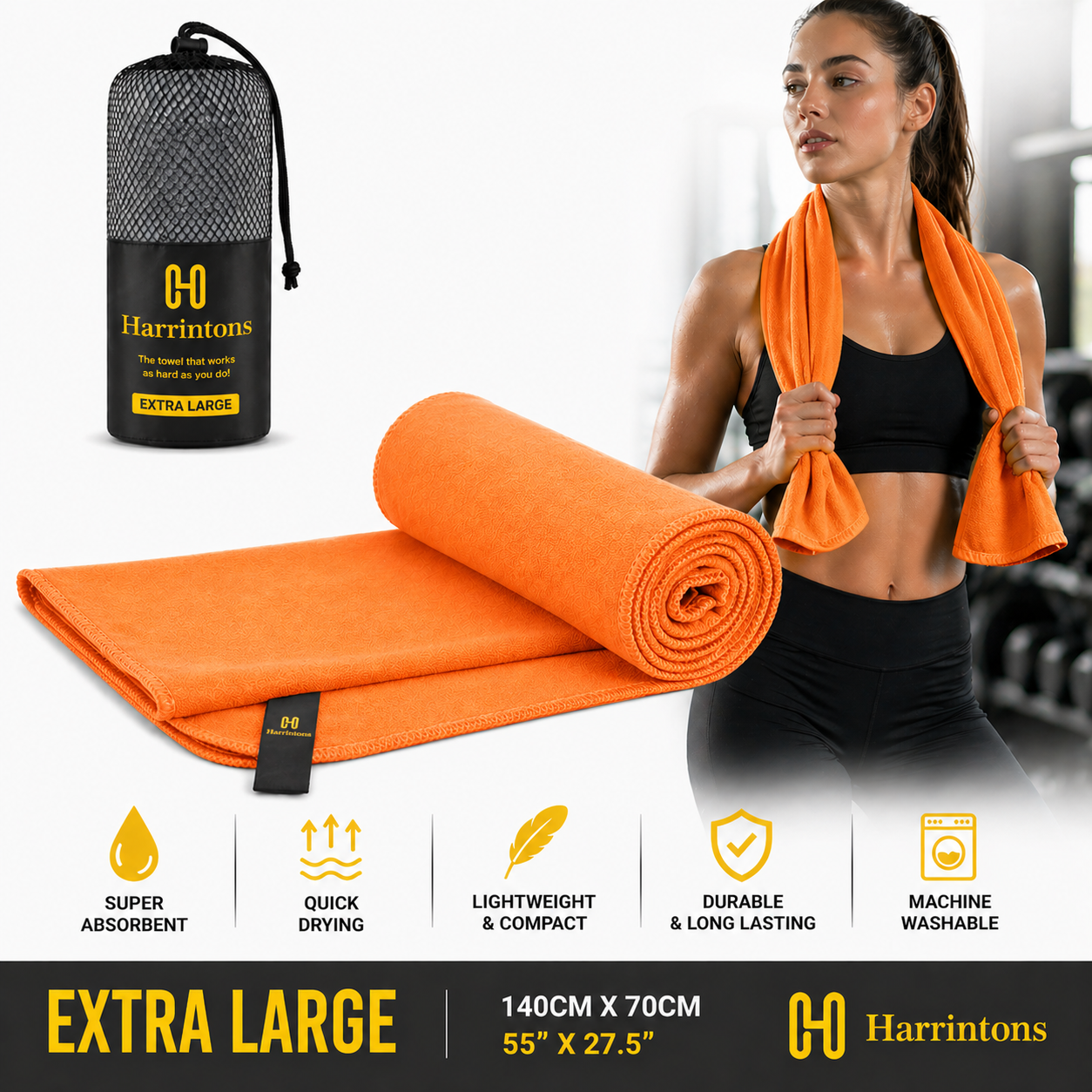 Microfiber Gym Sports Towel- Quick Dry and Super Absorbent