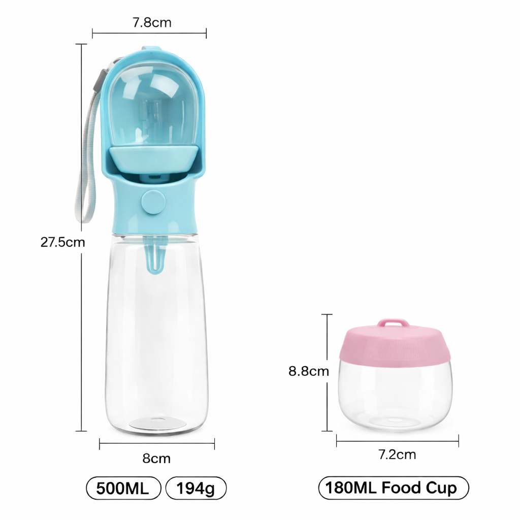 500ml Pet Water Bottle with 180ml Food Container with Filter and Spill Free Design