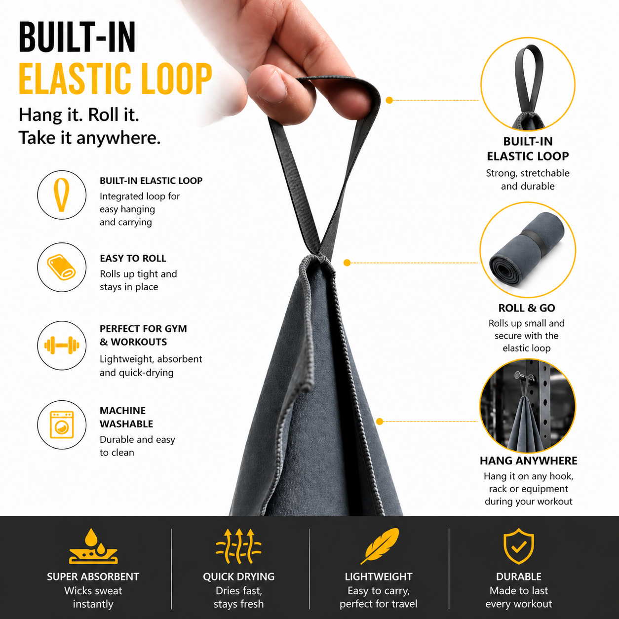 Microfiber Gym Sports Towel- Quick Dry and Super Absorbent