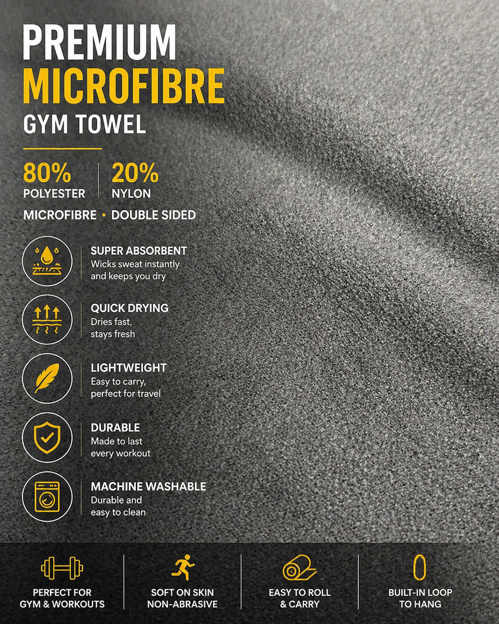 Microfiber Gym Sports Towel- Quick Dry and Super Absorbent
